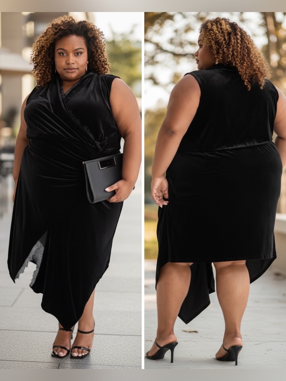 NWT Ashley Graham X Peppercorn Black Velvet Asymmetrical Dress Lace Trim 2X